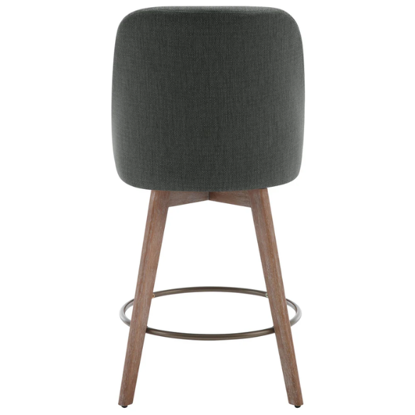 Modern Counter Height Swivel Bar Stool – Upholstered Faux Leather/Polyester Blend Seat, Solid Beech Wood Frame, Ergonomic High Back, Bronze Metal Footrest, 300lb Capacity for Kitchen, Bar, or Pub