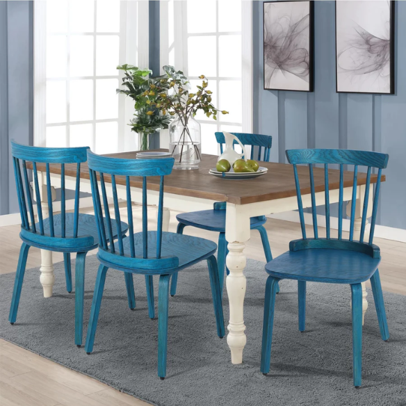 Solid Wood Slat Back Windsor Dining Chairs (Set of 2) – Sturdy, Eco-Friendly Construction with Ergonomic Backrest & Adjustable Foot Pads