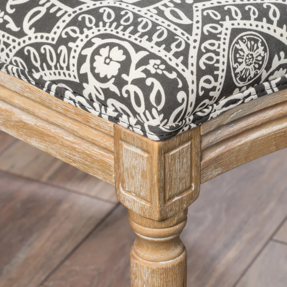 Set of 2 French Country Upholstered Dining Chairs with Natural Wood Legs and Round Back – Elegant Vintage Accent Seating