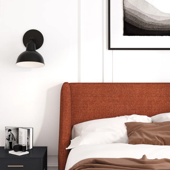 Modern Queen Size Upholstered Platform Bed with Deluxe Wingback and Linen Blend Fabric