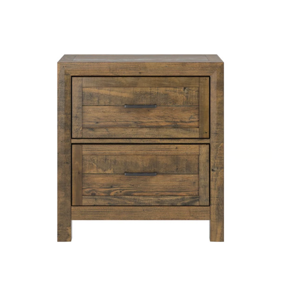 Rugged and Weathered 5-Piece King Bedroom Set – Solid Pine Wood Frame with Dark Brown Finish, Ball-Bearing Glide Drawers, Weathered Steel Hardware, and Ample Storage