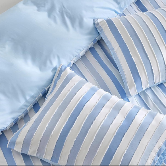 Luxurious Tufted Duvet Cover Set – Queen Size | Striped Textured Boho Bedding | Ultra-Soft Washed Microfiber | 3-Piece Set