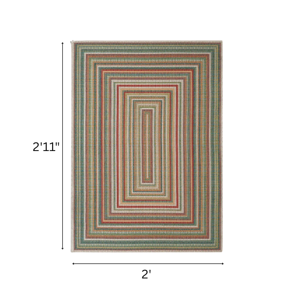 Coastal-Inspired Geometric Rug – Fade & Stain-Resistant, Green & Orange Pattern, Ideal for Indoor/Outdoor Use