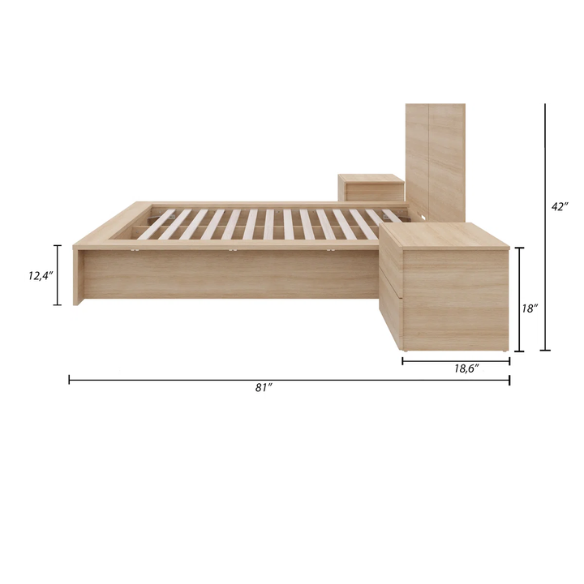 Elegant 3-Piece Wood Bedroom Set – Full Double Size Bed with Stylish Headboard and 2 Matching Nightstands