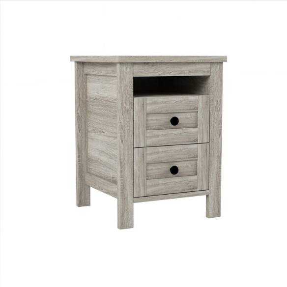 3-Piece Farmhouse Queen Bedroom Set – Platform Bed with Sliding Door Storage Headboard and Charging, Nightstand, and Dresser – Modern Design with Ample Storage