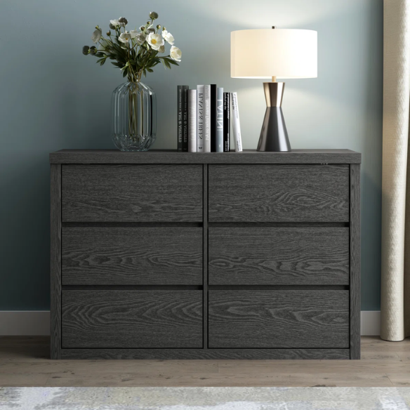 Modern 46.46'' 6-Drawer Double Dresser with Hidden Handles and Wood Grain Finish