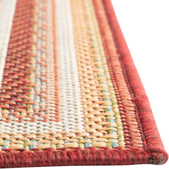 Coastal-Inspired Geometric Rug – Fade & Stain-Resistant, Burgundy,Ivory,Orange,Green,Blue Pattern, Ideal for Indoor/Outdoor Use