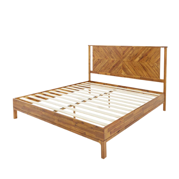 Solid Wood Platform King Size Bed with Headboard and Sturdy Steel Frame, Rustic Design