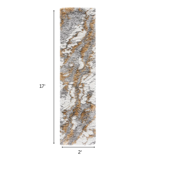 Plush Abstract Gold & Grey Pattern Shag Rug