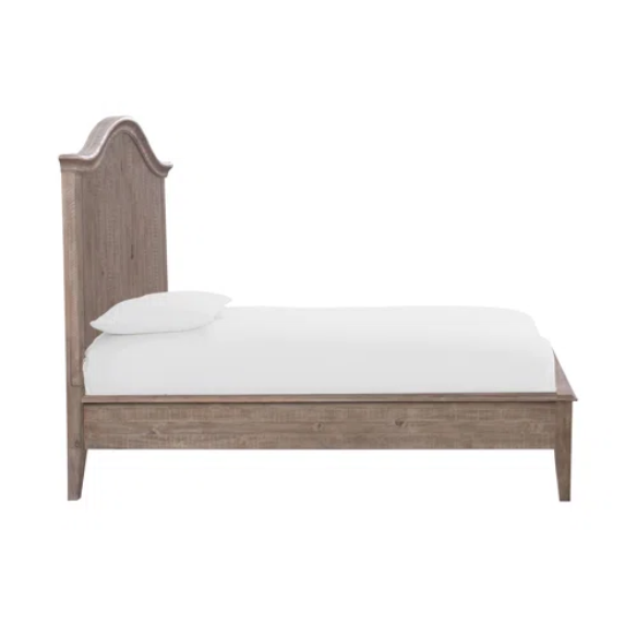 Rustic Charm Meets Chic Elegance: Solid Wood Platform King Size Bedroom Set with Scalloped Edges, Weathered White Wash Finish, Unique Grain Patterns, Angled Feet, and Oil-Rubbed Bronze Drawer Pulls