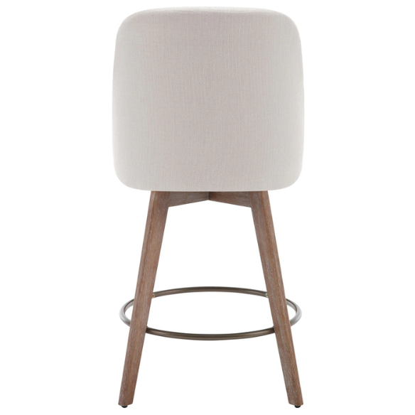 Modern Counter Height Swivel Bar Stool – Upholstered Faux Leather/Polyester Blend Seat, Solid Beech Wood Frame, Ergonomic High Back, Bronze Metal Footrest, 300lb Capacity for Kitchen, Bar, or Pub
