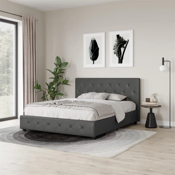 Luxurious Faux Leather Platform Bed – Full Double Size with Sleek Modern Design