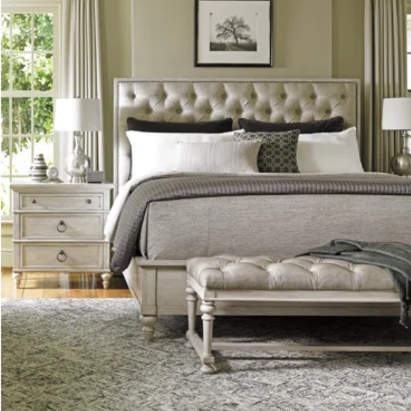Rustic Panel Configurable Bedroom Set – Classic Meets Modern with Button-Tufted Headboard, Custom Ring Pulls, Media Storage Dresser, and Nailhead Trim Mirror – Includes Bed, Nightstand, Dresser, and Mirror