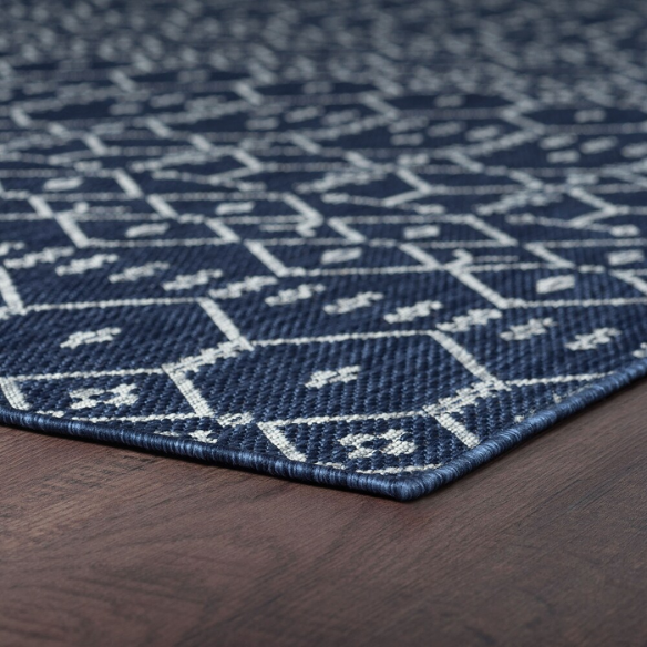 Boho-Inspired Navy & Grey Geometric Rug – Fade & Stain-Resistant, Low-Pile, Perfect for High-Traffic Indoor/Outdoor Spaces