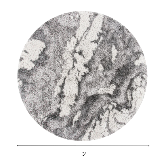 Plush Abstract Grey & Ivory Pattern Shag Rug