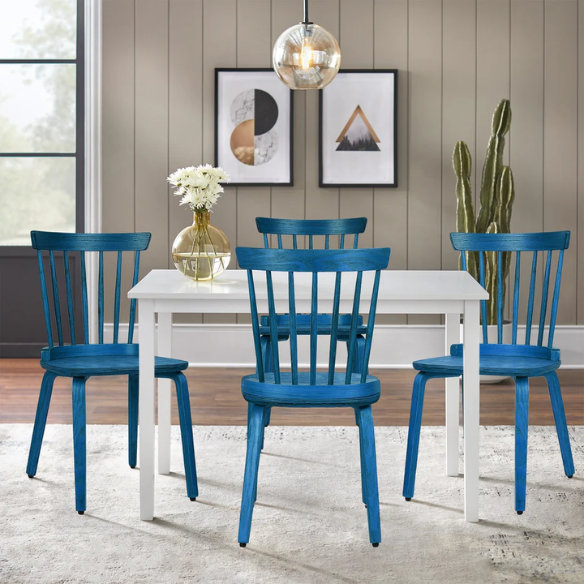 Solid Wood Slat Back Windsor Dining Chairs (Set of 2) – Sturdy, Eco-Friendly Construction with Ergonomic Backrest & Adjustable Foot Pads