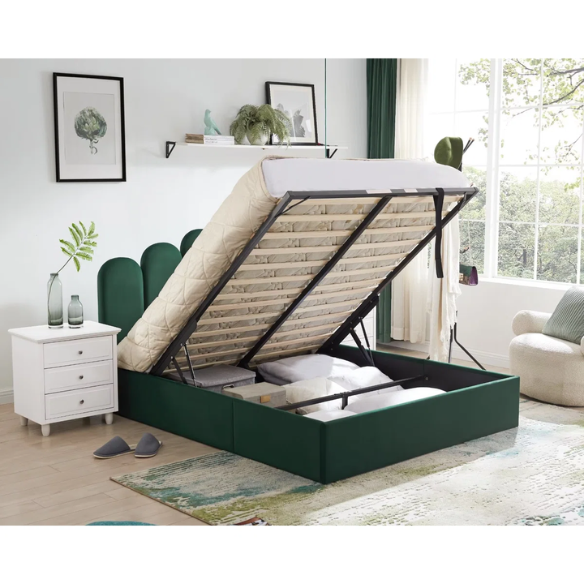 Elegant Hydraulic Velvet Upholstered Platform Bed – Full Double Size with Lift-Up Storage for Ultimate Space Saving