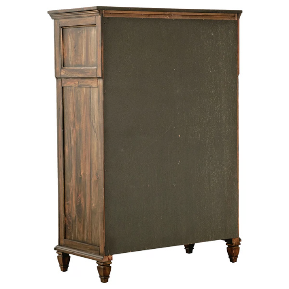 Exquisite Old-World Charm with Glamorous Flair – 5-Piece King Bedroom Set in Rich Brown with Crown Molding, Felt-Lined Drawers, and Built-In Outlets