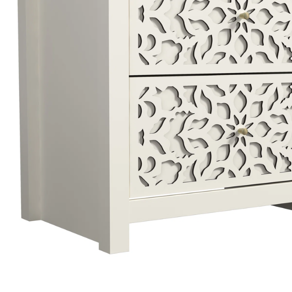 Boho-Inspired 45.4" 6-Drawer Dresser with Distressed Finish and Openwork Floral Details