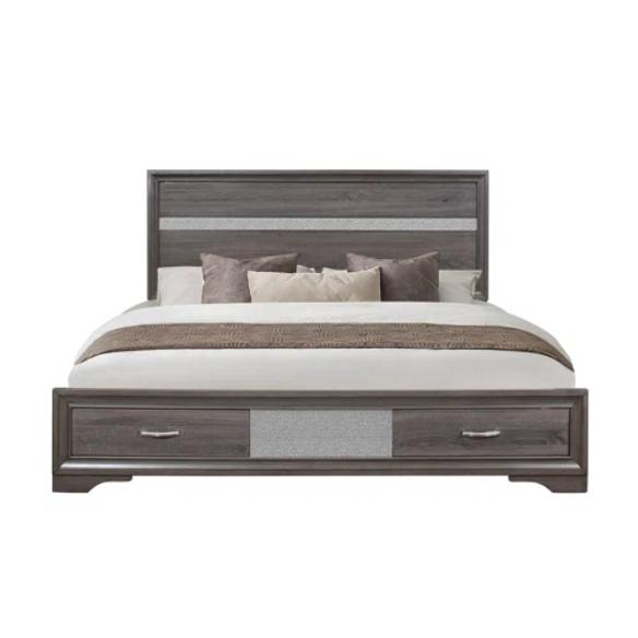 Visually Stunning Panel Configurable Bedroom Set – Clean Modern Design with Timeless Gray Finish, Melamine Detailing, Panel Headboard, and Spacious Footboard Drawers – Perfect for Creating a Serene and Stylish Bedroom Retreat