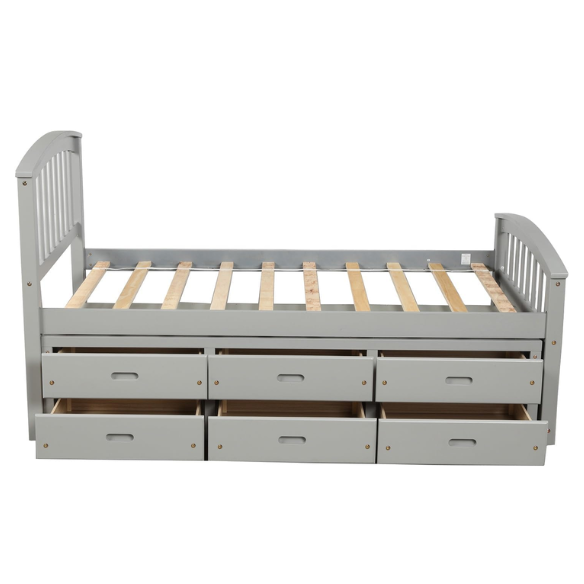 Twin Size Platform Storage Bed – Solid Wood Frame with 6 Drawers, Perfect for Bedroom Furniture and Space-Saving Solutions for Two
