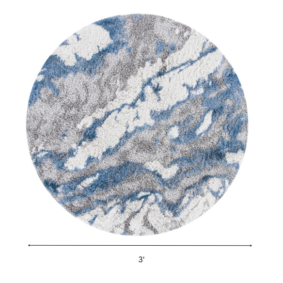 Plush Abstract Blue, Grey, and White Pattern Shag Rug