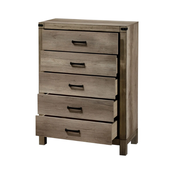 Rustic Light Brown 5-Piece Queen Upholstered Panel Bedroom Set – Warm, Stylish, and Durable