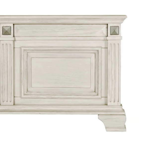 5-Piece King Bedroom Set – Solid Wood Construction with Muted Silver Accents, Fluted Pilasters, French Bracket Foot Bases, and Elegant Dovetail Drawer Detailing for Timeless Sophistication