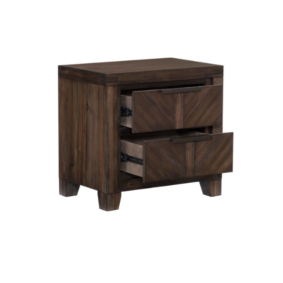 3-Piece Cherry Modern Panel Bedroom Set – Rustic Elegance with V-Matched Planks, Acacia Veneers, and Antiqued Hardware