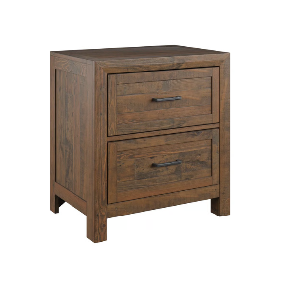 Rugged and Weathered 5-Piece King Bedroom Set – Solid Pine Wood Frame with Dark Brown Finish, Ball-Bearing Glide Drawers, Weathered Steel Hardware, and Ample Storage