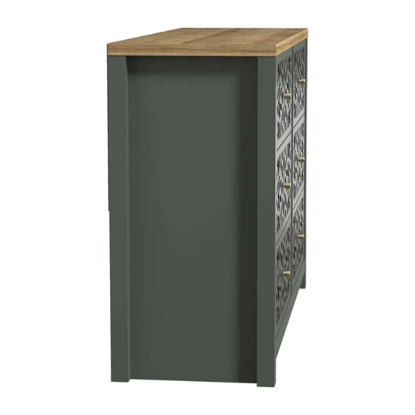 Boho-Inspired 45.4" 6-Drawer Dresser with Distressed Finish and Openwork Floral Details