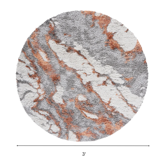 Plush Abstract Rust, Grey, and White Pattern Shag Rug
