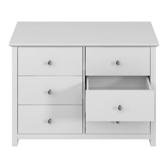 Modern 6-Drawer Double Dresser with Angled Sled Legs and Round Metal Hardware