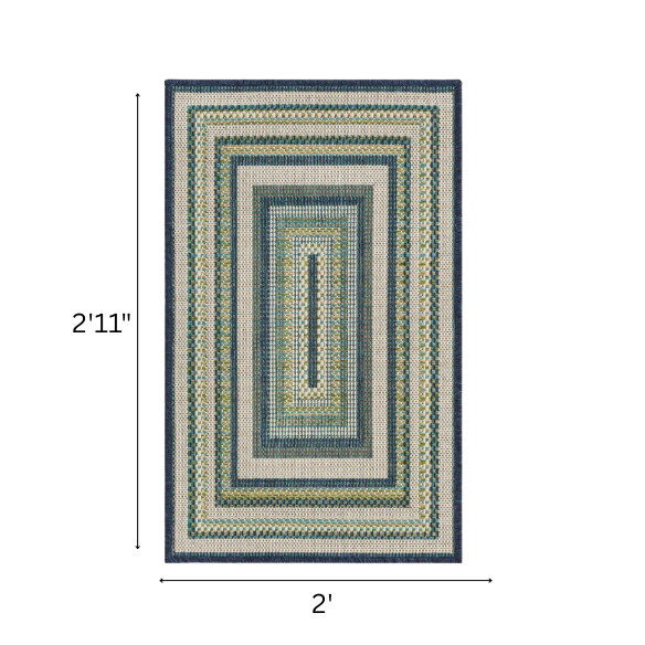 Coastal-Inspired Geometric Rug – Fade & Stain-Resistant,Ivory,Green,Blue Pattern, Ideal for Indoor/Outdoor Use