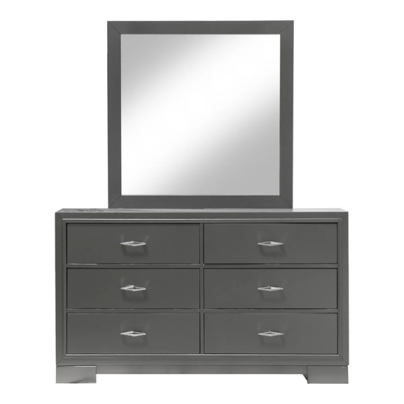 Contemporary 6-Piece Queen Bedroom Set in Solid Grey with LED-Illuminated Headboard, Textured Panels, and Eco-Friendly Rubberwood Construction