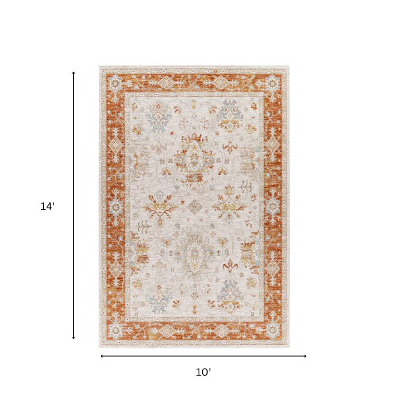 Elegant Oriental Rug – Stain-Resistant, High-Low Pile, Machine Woven with Fringed Detailing