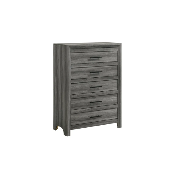 Stylish Dark Grey Wooden 5-Piece Twin Bedroom Set: Luxurious Rustic Solid Wood Design