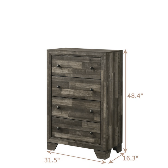 Rustic Gray 6-Piece Stone Platform Bedroom Set with Distressed Wood Finish for a Charming, Modern Look