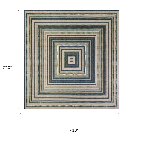 Coastal-Inspired Geometric Rug – Fade & Stain-Resistant,Ivory,Green,Blue Pattern, Ideal for Indoor/Outdoor Use
