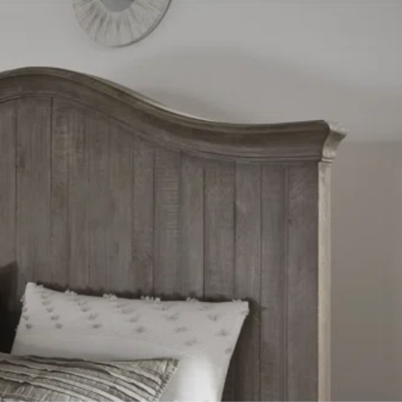 Rustic Charm Meets Chic Elegance: Solid Wood Platform King Size Bedroom Set with Scalloped Edges, Weathered White Wash Finish, Unique Grain Patterns, Angled Feet, and Oil-Rubbed Bronze Drawer Pulls