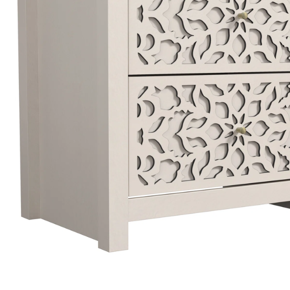 Boho-Inspired 45.4" 6-Drawer Dresser with Distressed Finish and Openwork Floral Details