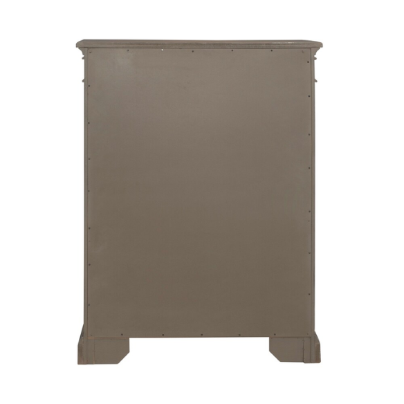 Timeless Elegance Barrigan 6-Piece King Panel Bed, Dresser, Mirror, Chest & Nightstand Set – Dusty Taupe Finish, Burnished Brass Accents, Full Extension Drawers, Cedar & Felt-Lined Drawers, Decorative Fretwork, and Built-in Charging Station