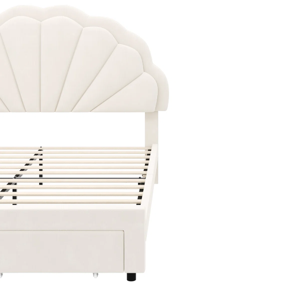 Floral-Inspired Queen Size Upholstered LED Bed Frame with Luxury Velvet, Drawer, and Adjustable Headboard