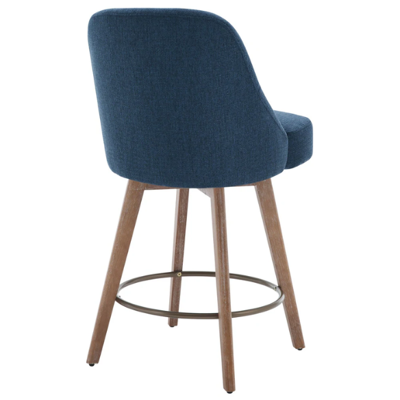 Modern Counter Height Swivel Bar Stool – Upholstered Faux Leather/Polyester Blend Seat, Solid Beech Wood Frame, Ergonomic High Back, Bronze Metal Footrest, 300lb Capacity for Kitchen, Bar, or Pub