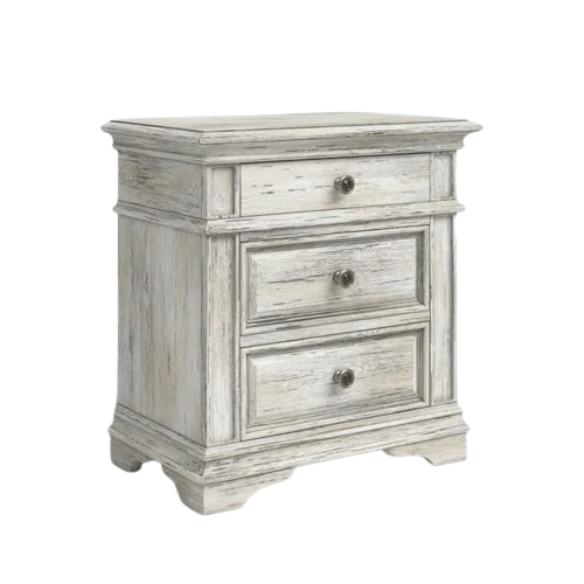 Rustic White King 5-Piece Bedroom Set – Upholstered Tufted Bed, Nightstand, Dresser with Mirror, and Chest