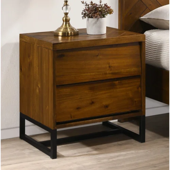 Industrial Mid-Century Modern Platform Bedroom Set with Herringbone Design Headboard – Stylish and Versatile