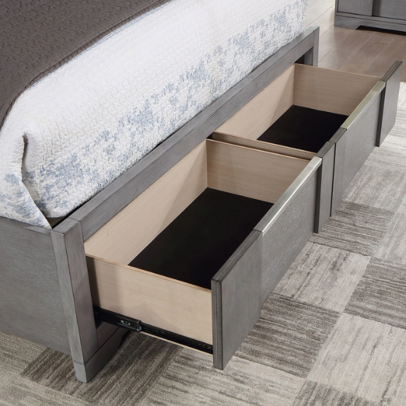 Modern 5-Piece Grey Wood Storage Platform Bedroom Set with LED Headboard Lights and Dovetail Drawers