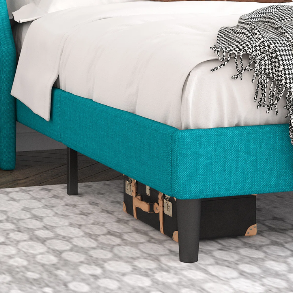 Modern Queen Size Upholstered Platform Bed with Deluxe Wingback and Linen Blend Fabric