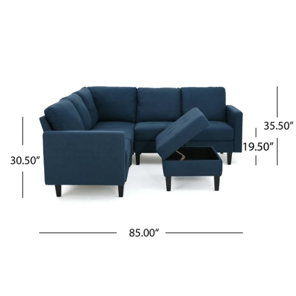 6-Piece Modular Sofa Sectional with Ottoman – Versatile, Streamlined Design with Birch Wood Legs and Soft Polyester Upholstery