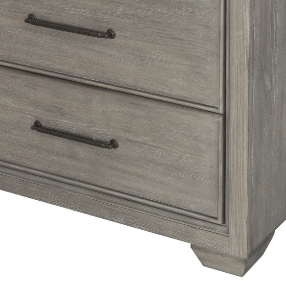 6-Piece Gray Wood Bedroom Set with Upholstered Panel Bed, Dresser, Mirror, 2 Nightstands, and Chest – Elegant and Timeless Design